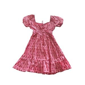 Pink City Prints Rah Rah Mini Dress XS Pink Block Print Floral Puff Sleeve